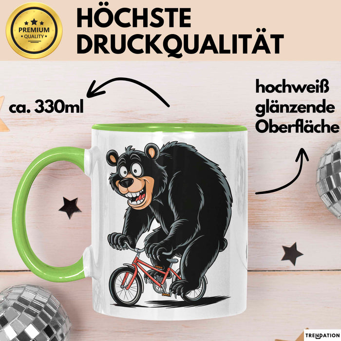 Bär Auf Fahrrad Tasse Geschenk Lustige Geschenkidee Spruch Grün Trendation