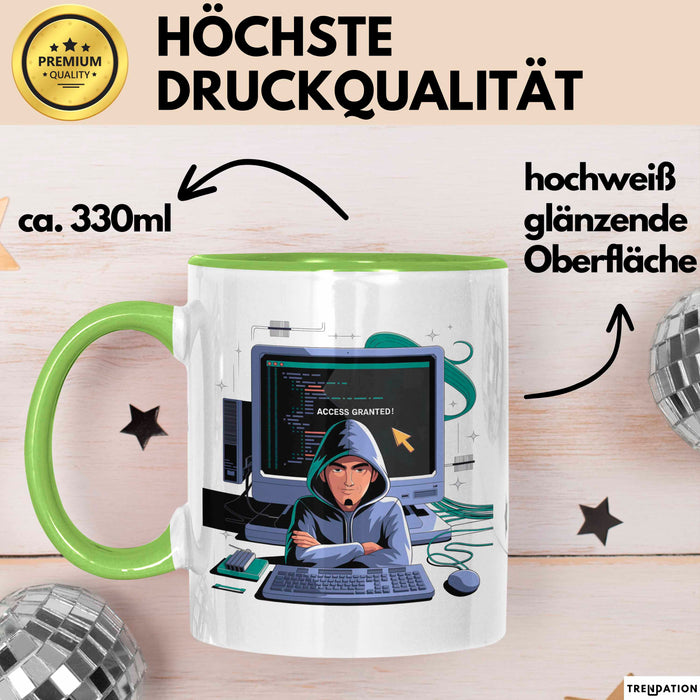 Ethical Hacker Tasse Geschenk Lustige Geschenkidee Spruch Für White Hat Codierer Grün Trendation