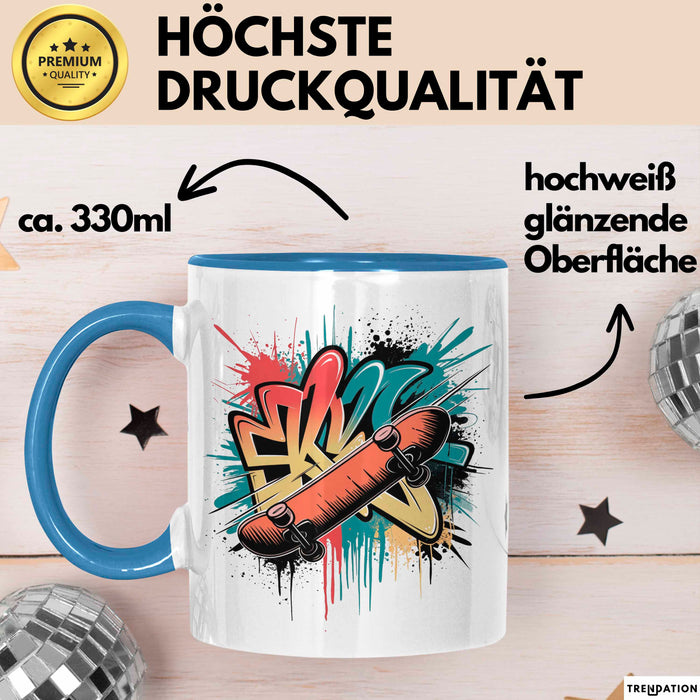 Skater Tasse Geschenkidee Skateboard Fan Lustiger Spruch Geschenkidee Lustig Blau Trendation