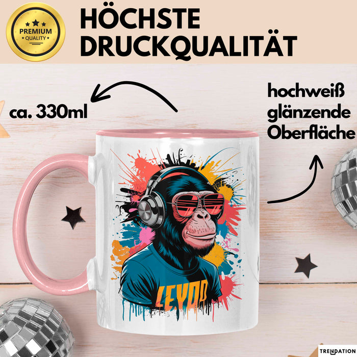 Affe Tier Kopfhörer Sonnenbrille Tasse Geschenk Lustige Geschenkidee Spruch Rosa Trendation