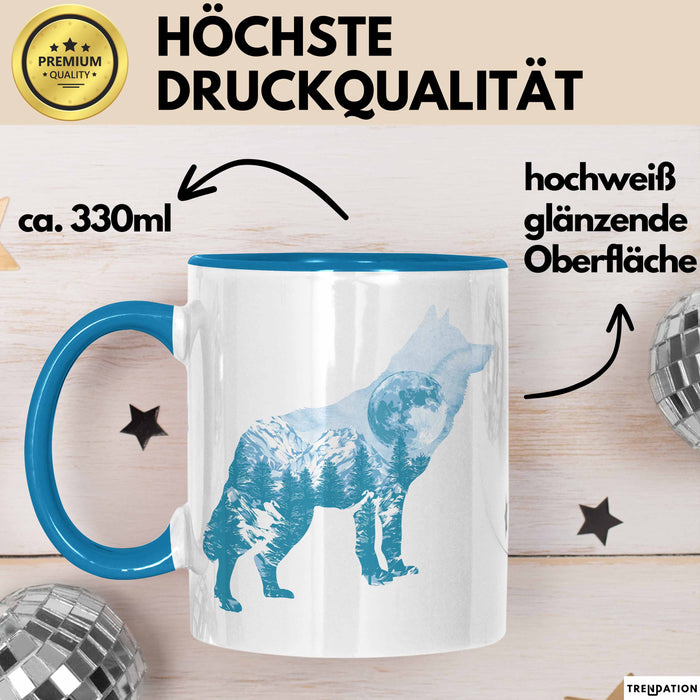 Wolf Tasse Geschenk Silhouette Landschaft Mond Geschenkidee Blau Trendation