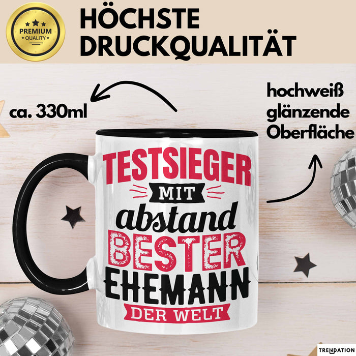 Lustige Tasse Geschenk Testsieger Mit Bester Ehemann Der Welt Spruch Schwarz Trendation