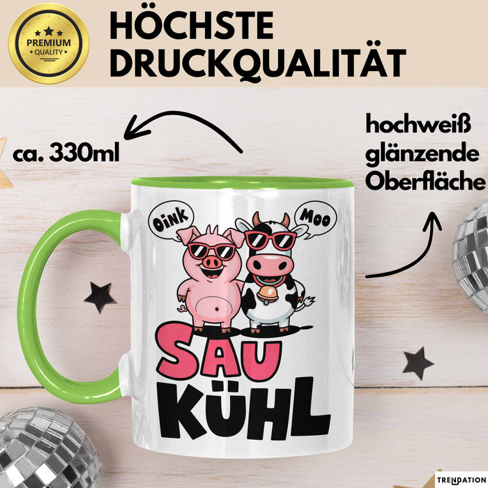 Schweinebauer Schweine Kuh Tier Tasse Geschenk Lustige Geschenkidee Spruch Sau Kuhl Grün Trendation