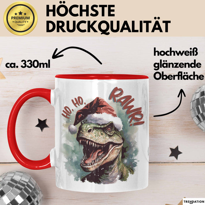 Weihnachten Tasse Dinosaurier Geschenkidee Ho Ho Rawr Jungs Jungen Geschenkidee Kaffeebecher Rot Trendation
