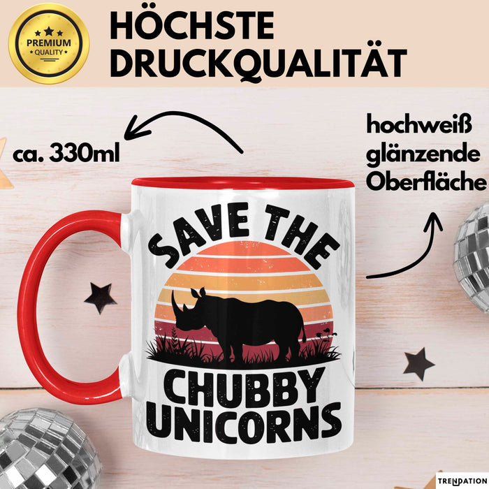 Nashorn Tasse Geschenk Lustige Geschenkidee Spruch Rettet Die Moppeligen Einhörner Rot Trendation