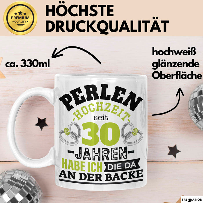 Perlenhochzeit Tasse Geschenk 30 Jahre Verheirtatet Geschenkidee Ehemann Ehefrau 30Er Jubuläum Becher Weiß Trendation