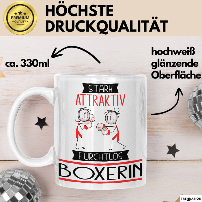 Boxerin Tasse Geschenk Becher Stark Attraktiv Furchtlos Boxerin Lustige Geschenkidee Weiß Trendation