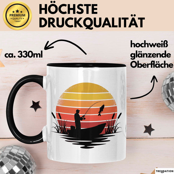Angelliebhaber Fischer Retro Tasse Geschenk Lustige Geschenkidee Spruch Schwarz Trendation