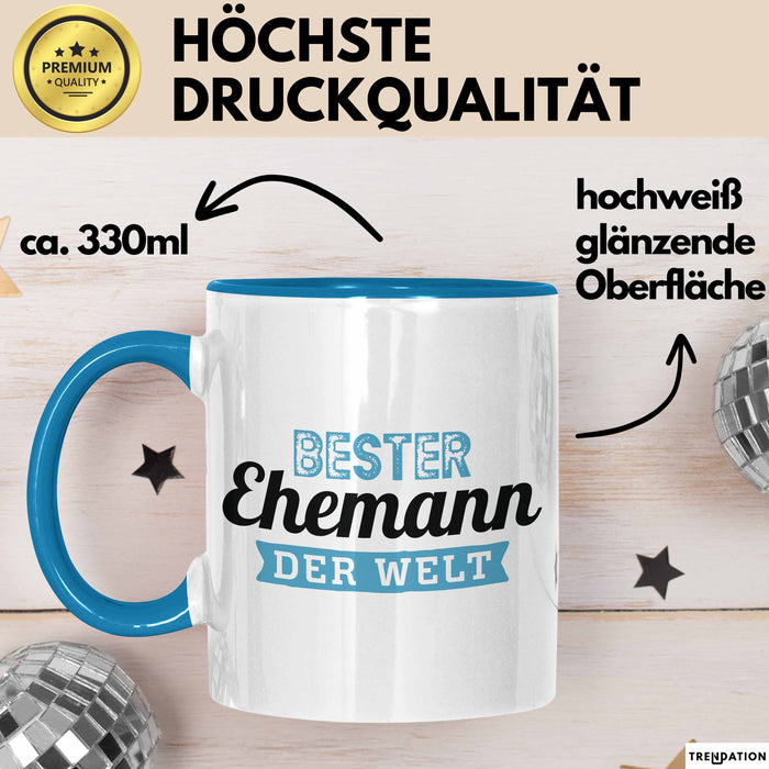Bester Ehemann Der Welt Tasse Geschenk Becher Jahrestag Blau Trendation