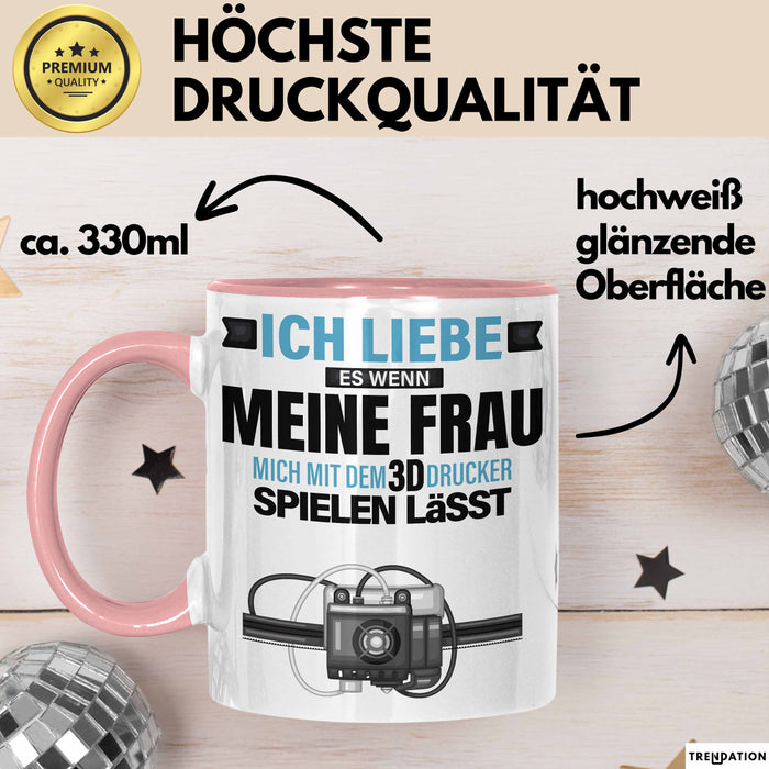 3D Drucker Tasse "Ich Liebe Meine Frau" Geschenk für Ehepartner und Technikfans Rosa Trendation