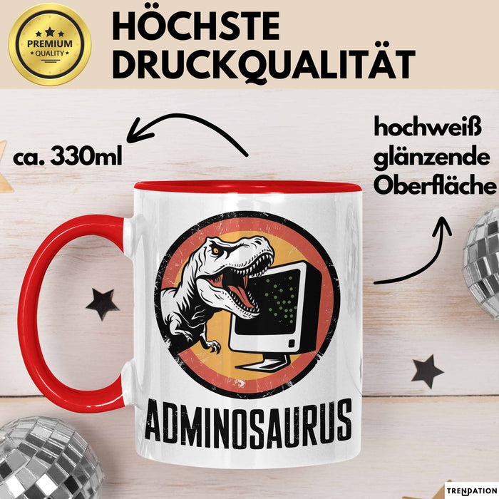 IT Informatiker Nerd Tasse Geschenk Adminosaurus Spruch Rot Trendation