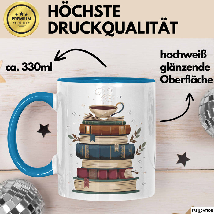 Bücherwurm Tasse Geschenkidee für Vielleser Lustiger Spruch Blau Trendation