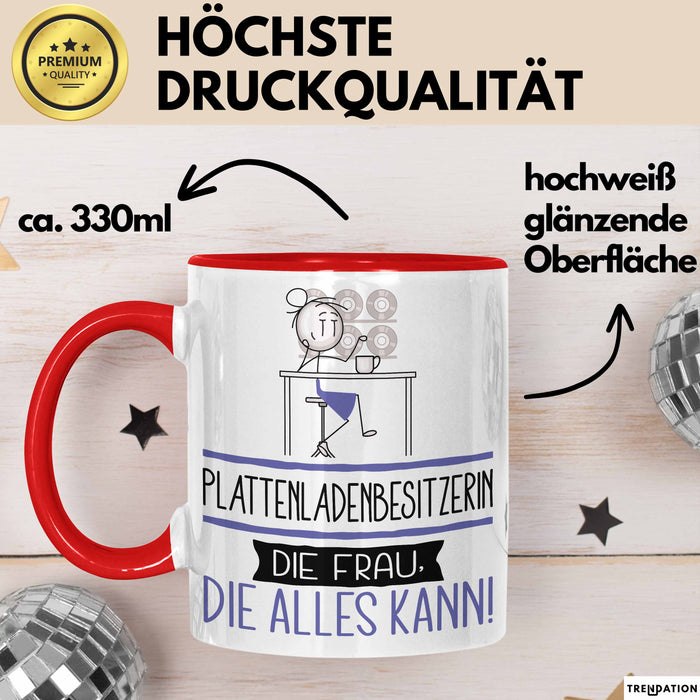Plattenladenbesitzerin Geschenk Tasse Becher Die Frau Die Allen Kann Geschenkidee für eine Plattenladenbesitzerin Lustig Rot Trendation