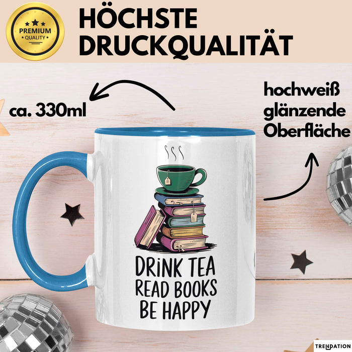 Buchleser Bücher Lesen Tasse Geschenk Lustige Geschenkidee Spruch Tee Trinken Bücher Lesen Blau Trendation