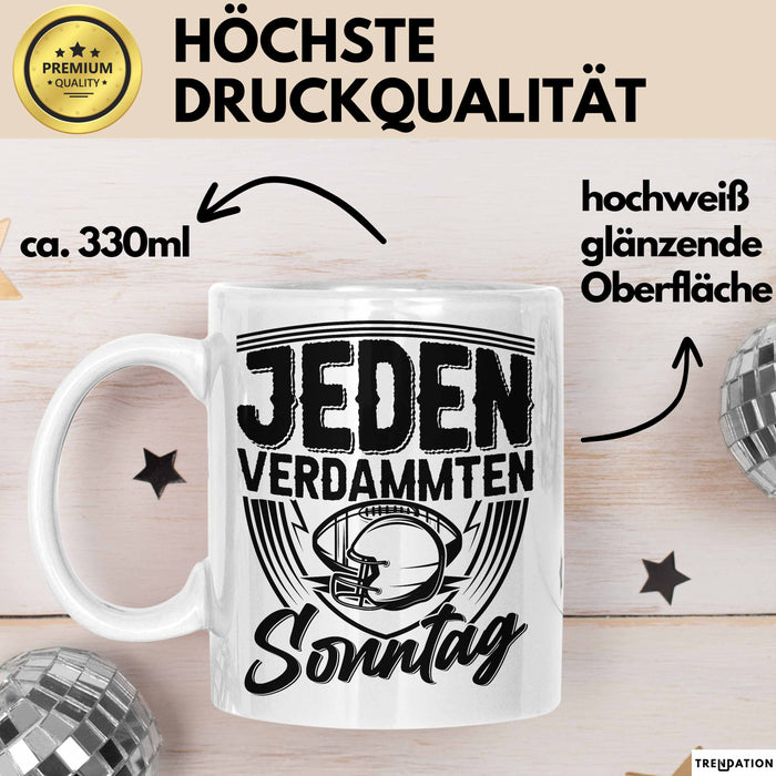 American Football Tasse Geschenk Jeden verdammten Sonntag American Football-Spieler Geschenkidee Kaffee-Becher Weiß Trendation