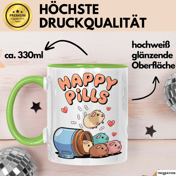 Meerschweinchen Tier Tasse Geschenk Lustige Geschenkidee Happy Pills Grün Trendation