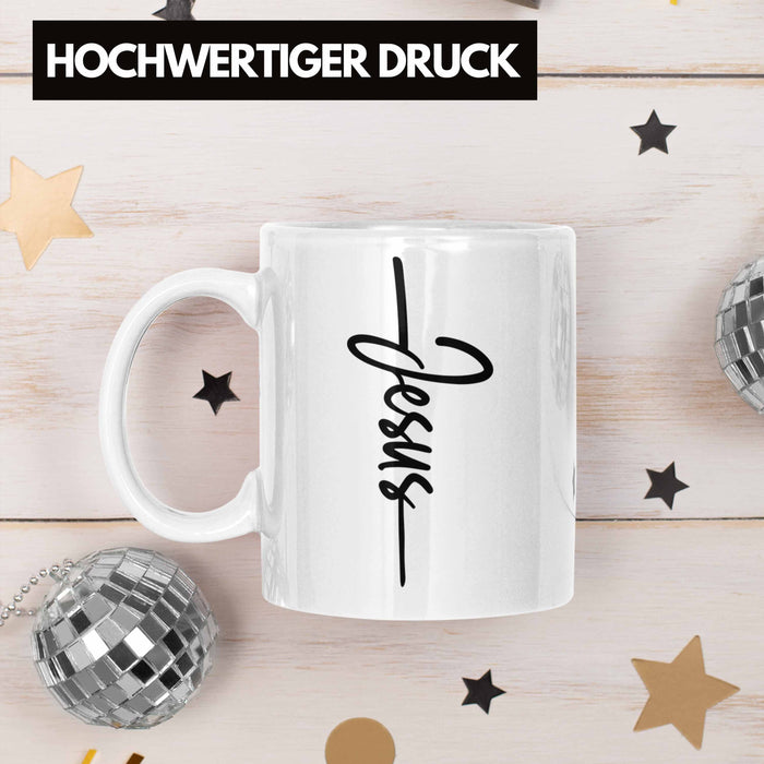 Jesus Christus Tasse Bibel Geschenk Kreuz Glauben Kirche Christliche Geschenkidee Weiß Trendation