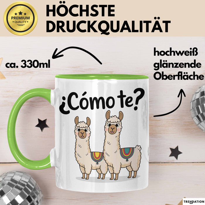 Spanischlehrer Unterricht Tasse Geschenk Lustige Geschenkidee Spruch ¿Cómo Te Llamas Grün Trendation