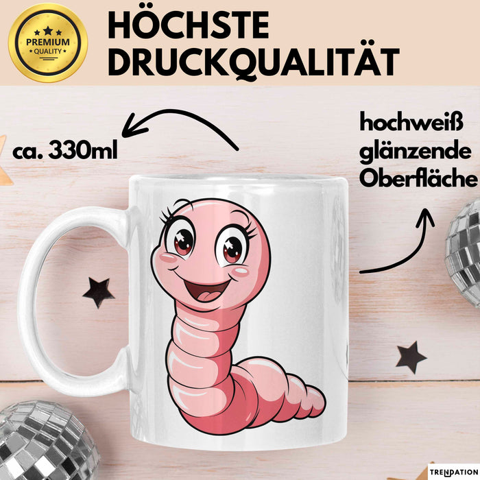 Regenwurm Tasse Geschenk Lustige Geschenkidee Spruch Weiß Trendation