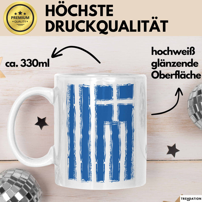 Griechenland Tasse Geschenk Grieche Flagge Hoch Kaffee-Becher Weiß Trendation