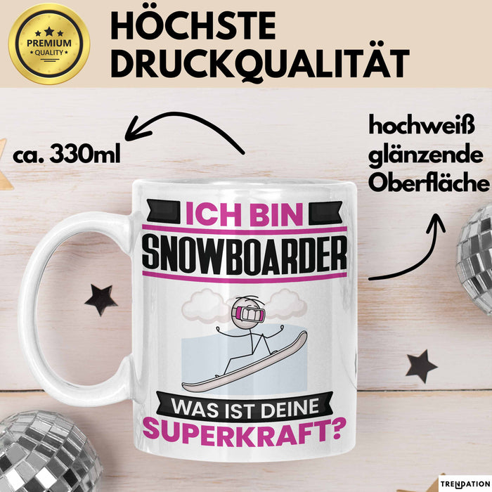 Snowboarder Tasse Geschenk für Snowboarder Geburtstag Lustiger Spruch Kaffee-Becher Was Ist Deine Superkraft Weiß Trendation