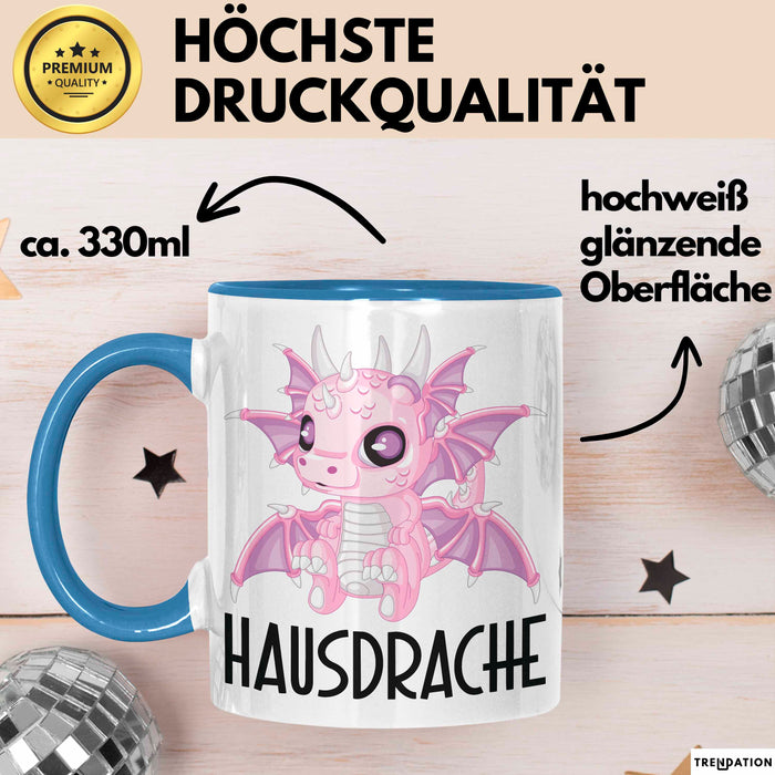 Hausdrache Tasse Geschenk Becher Blau Trendation