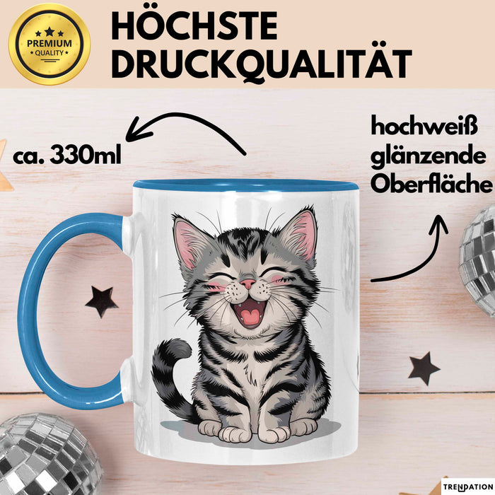 Katzen Tierliebhaber Tasse Geschenk Lustige Geschenkidee Spruch Blau Trendation