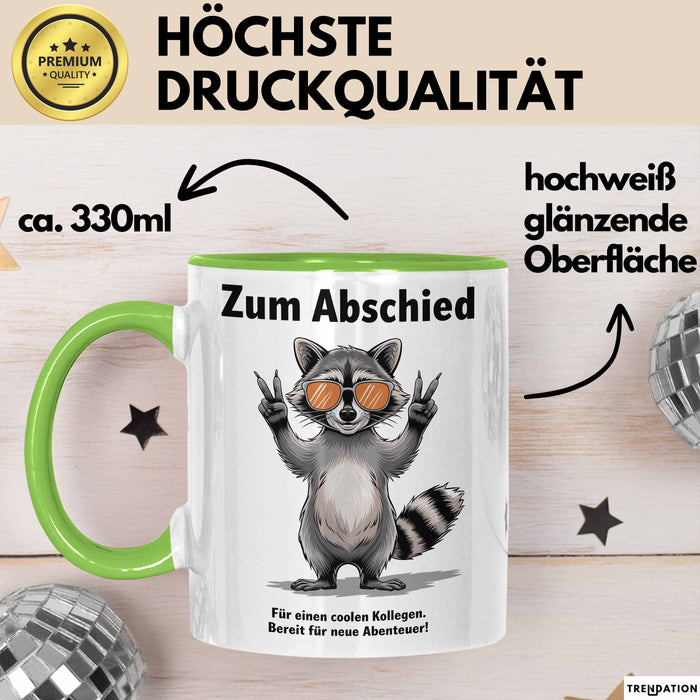 Büroarbeit Kollege Abschied Tasse Geschenk Lustige Geschenkidee Spruch Zum Abschied Für Einen Coolen Kollegen Grün Trendation