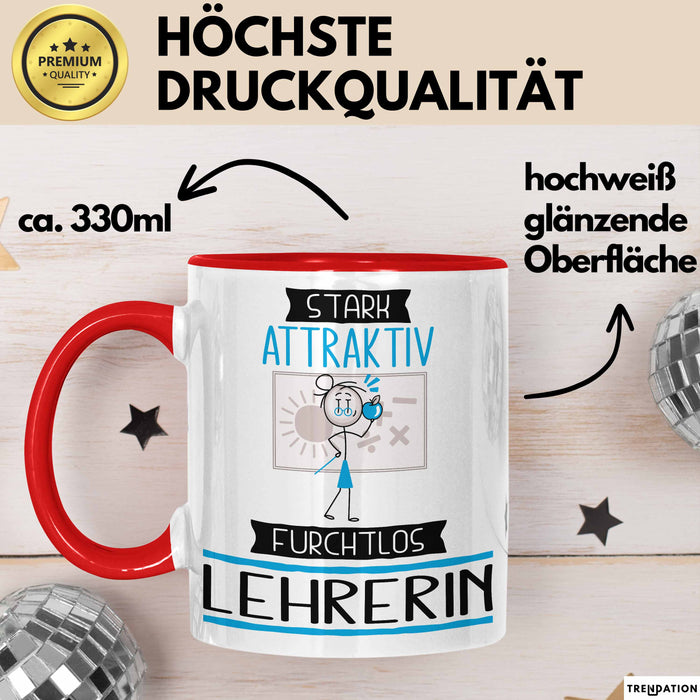 Lehrerin Tasse Geschenk Becher Stark Attraktiv Furchtlos Lehrerin Lustige Geschenkidee Rot Trendation