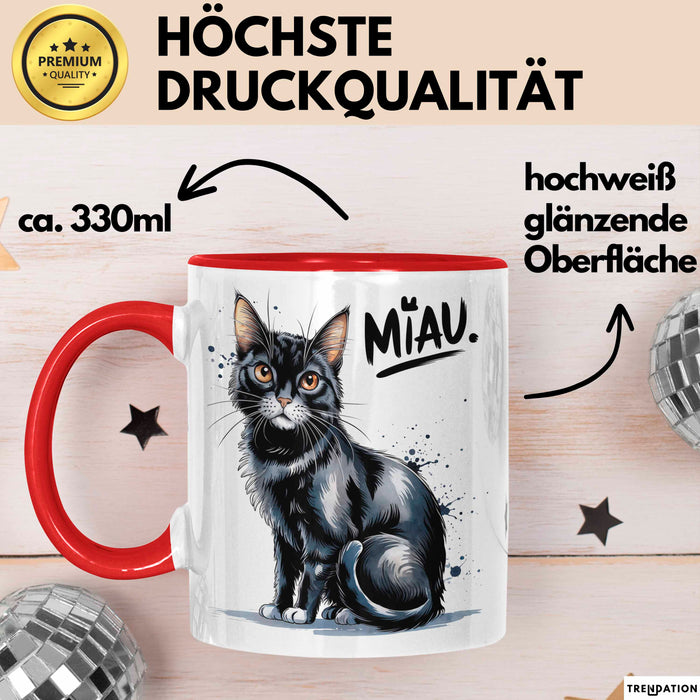 Katzen Tierliebhaber Tasse Geschenk Lustige Geschenkidee Spruch Miau Rot Trendation