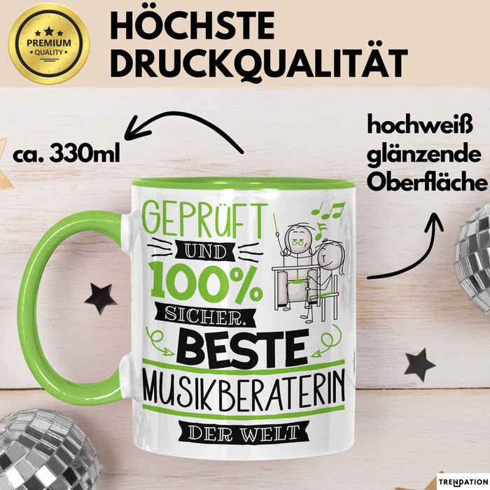 Beste Musikberaterin Der Welt Tasse Geschenk für Eine Musikberaterin Geprüft Und Sicher Geschenkidee Geburtstag Weihnachten Grün Trendation