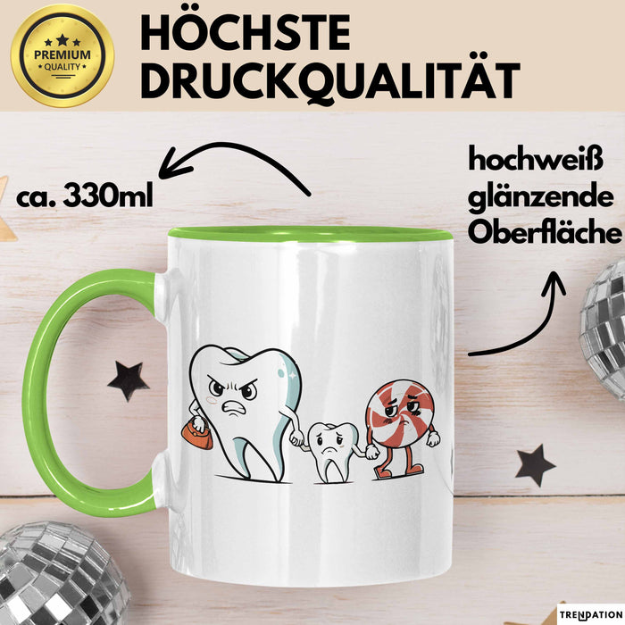 Zahnarzt Tasse Geschenk Karies Vorsorge Geschenkdiee Grün Trendation