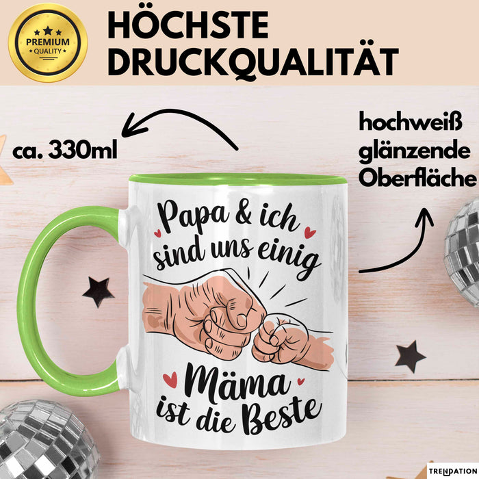 Mama Muttertag Tasse Becher Geschenk Lustige Geschenkidee Spruch Papa Und Ich Sind Uns Einig Mama Ist Die Beste Grün Trendation