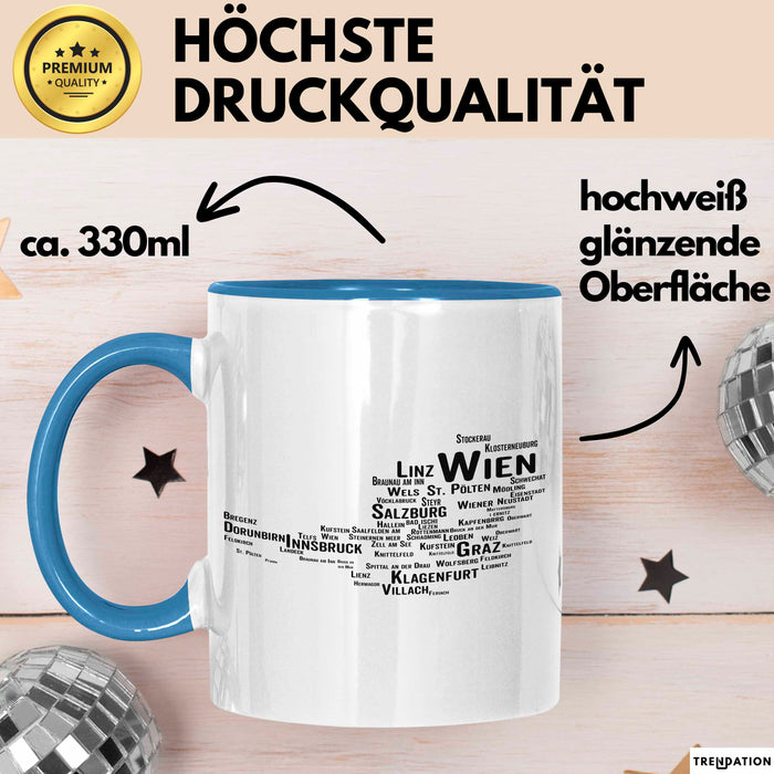 Österreich Karte Wien Wienerisch Tasse Geschenk Lustige Geschenkidee Spruch Blau Trendation