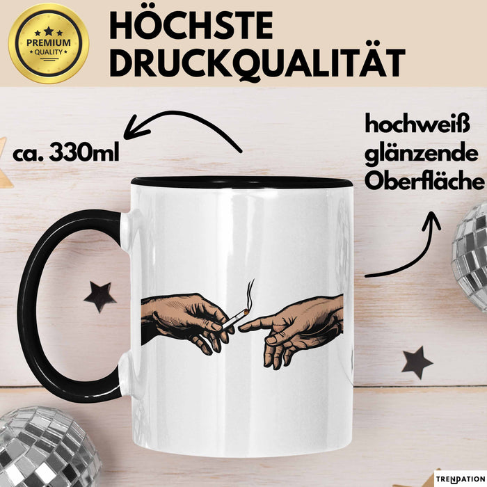 Raucher Tasse Geschenk Erschaffung Von Adam Kunst Geschenkidee 2 Hände Finger Joint Kiffer Schwarz Trendation