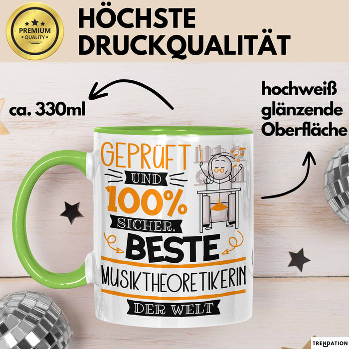 Beste Musiktheoretikerin Der Welt Tasse Geschenk für Eine Musiktheoretikerin Geprüft Und Sicher Geschenkidee Geburtstag Weihnachten Grün Trendation