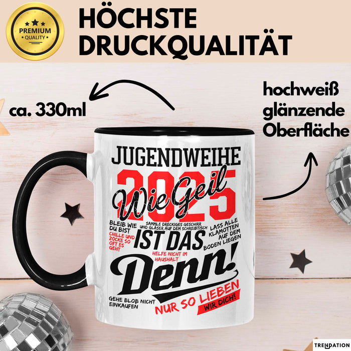 Jugendbetreuung Tasse Geschenk Lustige Geschenkidee Spruch Jugendweihe 2025 Schwarz Trendation