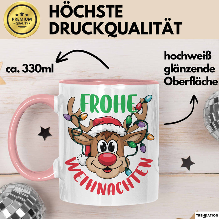 Weihnachten Tasse Geschenk Frohe Weihnachten Rentier Geschenkidee Weihnachtszeit Kaffee-Becher Rosa Trendation