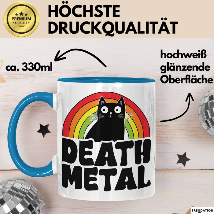 Death Metal Tasse Geschenk Katze Becher Geschenkidee Humor Katzen-Liebhaber Blau Trendation