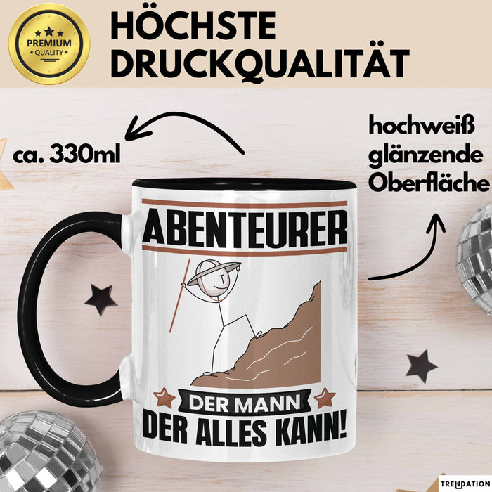 Abenteurer Tasse Geschenk für Abenteurer Der Mann Der Alles Kann Geschenkidee zum Geburtstag Schwarz Trendation