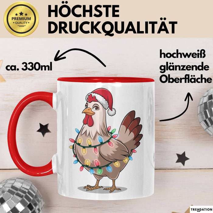Huhn Weihnachtsfeier Tasse Geschenk Lustige Geschenkidee Spruch Rot Trendation
