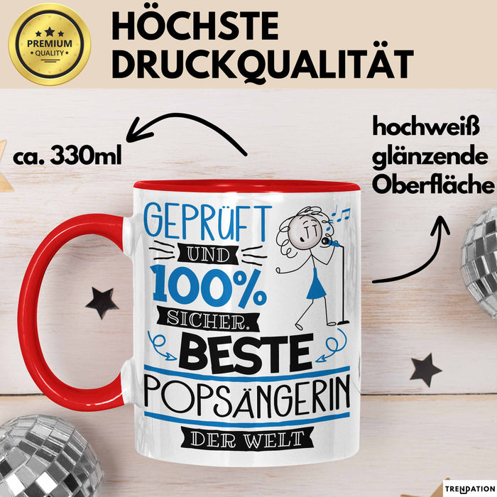 Beste Popsängerin Der Welt Tasse Geschenk für Eine Popsängerin Geprüft Und Sicher Geschenkidee Geburtstag Weihnachten Rot Trendation