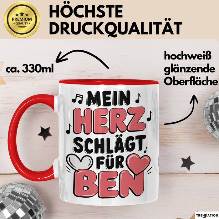 Romantische Liebe Tasse Geschenk Lustige Geschenkidee Spruch Mein Herz Schlägt Für Ben Rot Trendation
