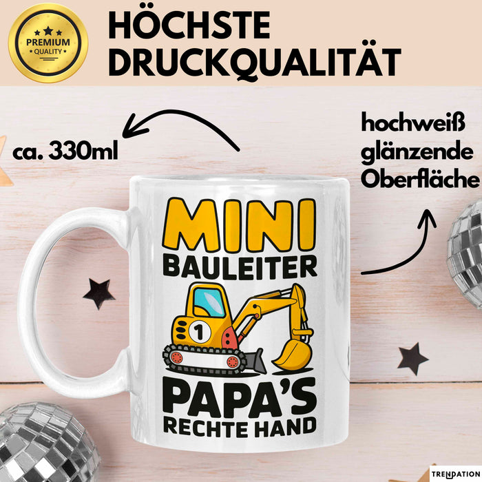 Bauleiter Bauunternehmer Tasse Geschenk Lustige Geschenkidee Spruch Mini Bauleiter Papa's Rechte Hand Weiß Trendation