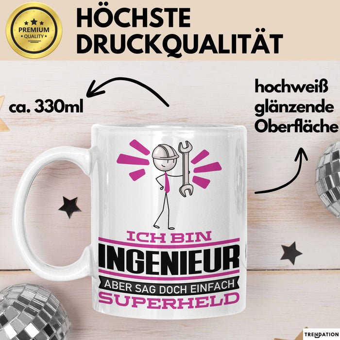 Ingenieur Geschenk Tasse Ich Bin Ingenieur Aber Sag Doch Einfach Superheld Lustige Geschenkdiee für Ingenieur Kaffee-Becher Weiß Trendation