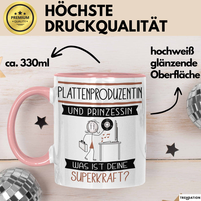 Plattenproduzentin Und Prinzessin Tasse Geschenk Für Eine Plattenproduzentin Geburtstag Was Ist Deine Superkraft Rosa Trendation