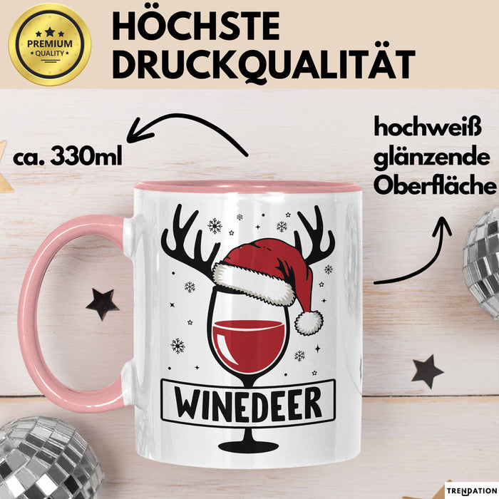 Rotwein-Trinker Tasse Geschenk Weindeer Weihnachten Geschenkidee Für Rot-Weintrinker Kaffee-Becher Rosa Trendation