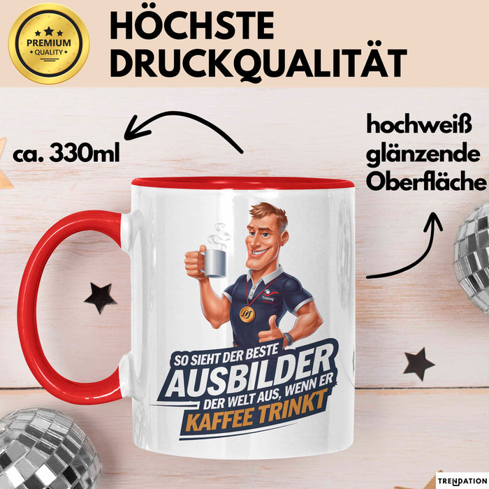 Trainer Tasse Geschenkidee Bester Trainer Trinkt Kaffee Rot Trendation