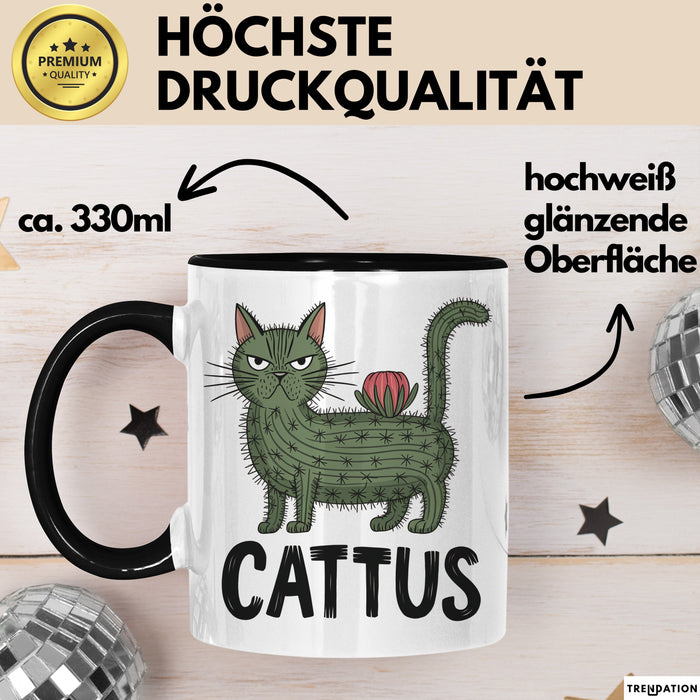 Katzen Tasse Geschenk Cattus Kaktus Geschenkidee Lustig Katze Wortspiel Schwarz Trendation