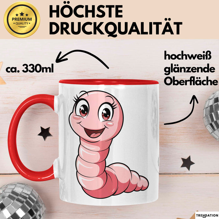Regenwurm Tasse Geschenk Lustige Geschenkidee Spruch Rot Trendation